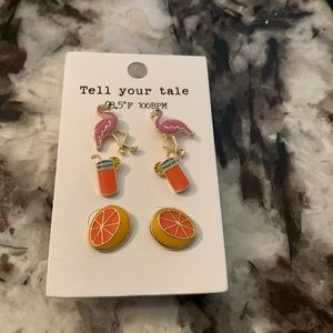 3 adorable pair of post earrings‎ from tell your tale. NWT